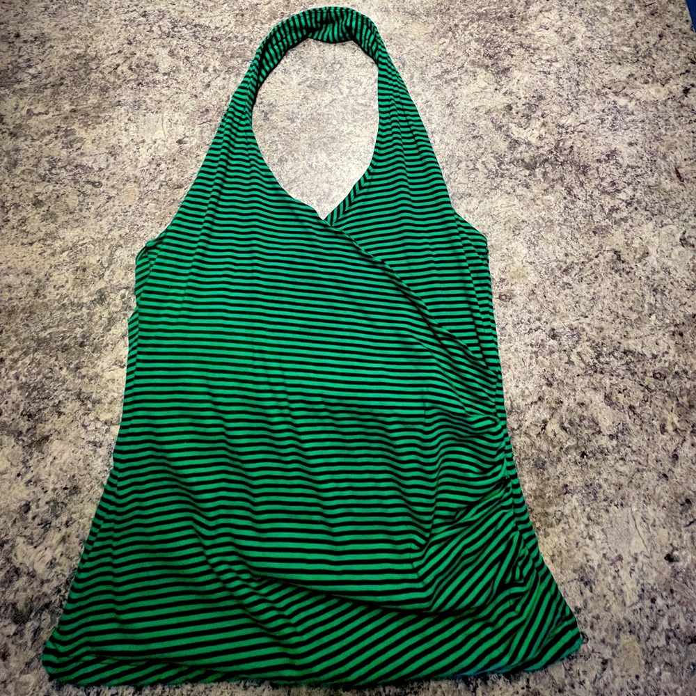Kenneth Cole Reaction green and black striped halter top